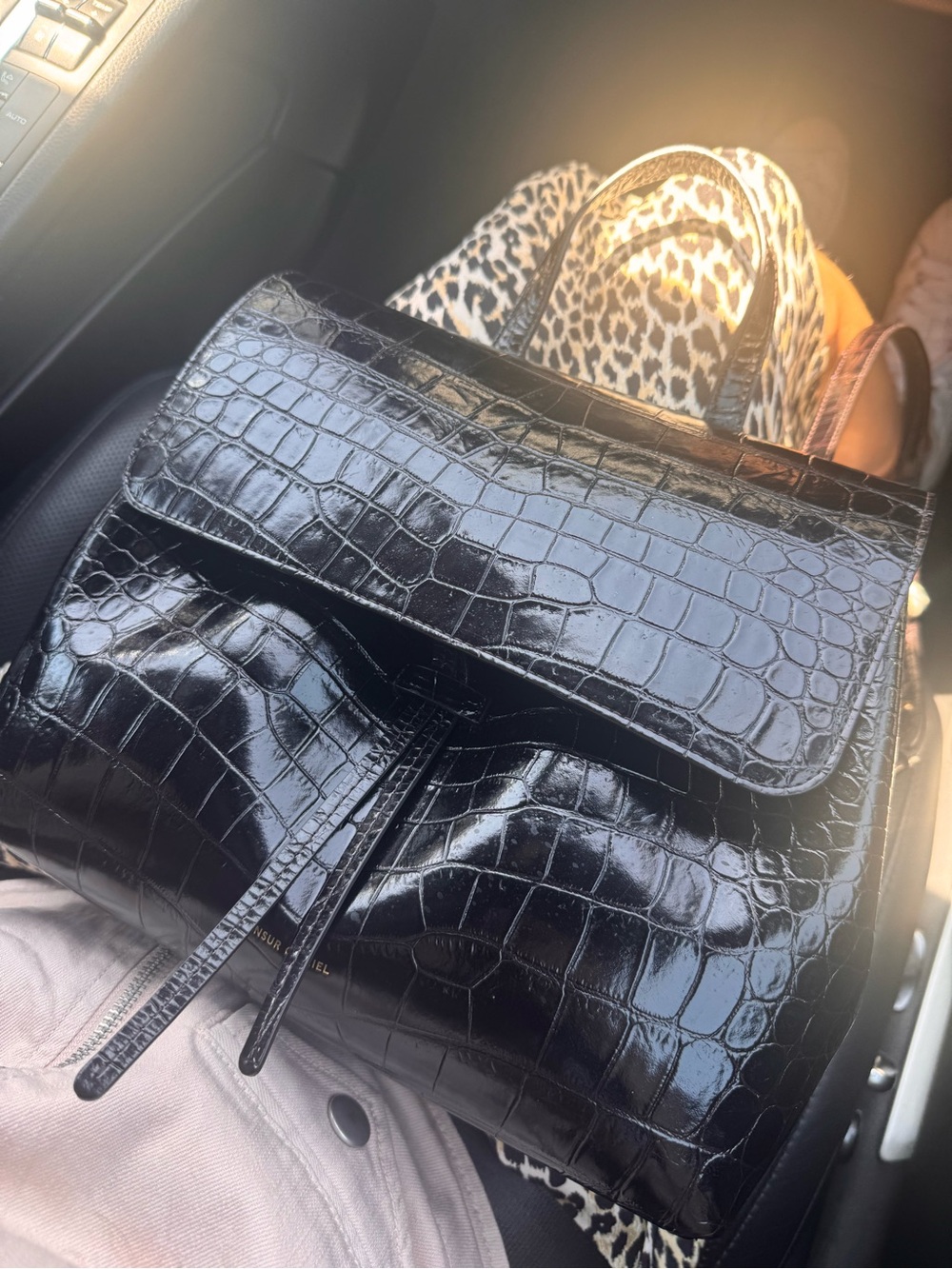 Mansur Gavriel Black Croc-Embossed Leather Crossbody Bag